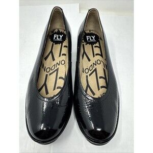 Fly London Black Patent Leather Round Toe Platform Wedge Shoes Size EU39 US8 8.5